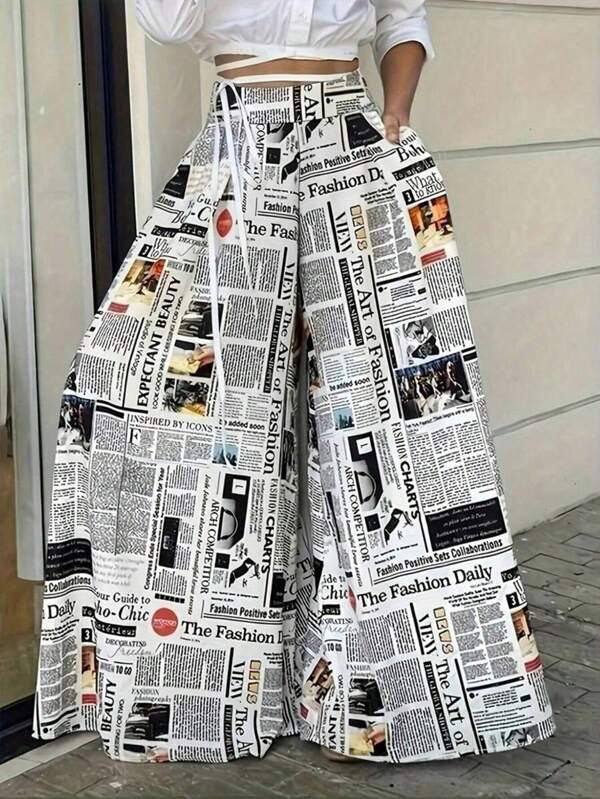 Calça Casual Larga Estampada Fashionable e Soltá, Plus Size