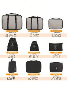 10 قطعة/طقم منظم السفر ، بما في ذلك: حقيبة مستحضرات التجميل ، حقيبة المكياج ، حقيبة الأحذية ، حقيبة المكياج ، علبة مستحضرات التجميل ، منظمات الملابس ، صندوق العطر ، صندوق المكياج ، حقيبة الملابس الداخلية ، حقيبة الملابس ، منظم الملابس المقاوم للماء ، حقيبة الملابس الداخلية والأحذية القابلة للطي ، حقيبة اليد ، حقيبة الاكسسوارات ، حقيبة الخزانة ، أكياس التخزين ، اكسسوارات السفر ، طقم منظم الأمتعة