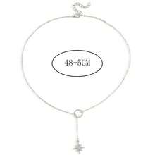 1pc Minimalist Circle And Octagonal Star Pendant Necklace, Suitable For Everyday Wear - Silver - View 4