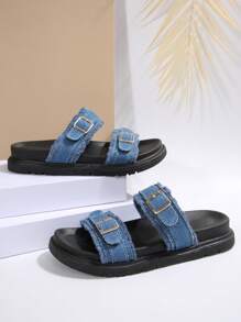 Women's Simple Slide Sandals, Beach Resort Casual Open Toe Thick Bottom Shoes, Comfortable Slip On Flat Fashion Sandals