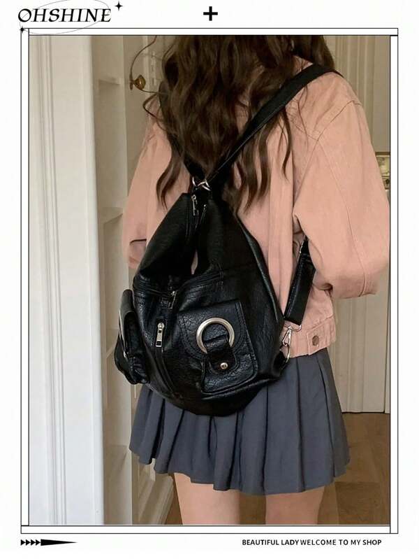 New Stylish Korean Version Multi-Function Personalized Versatile Backpack/Shoulder/Crossbody PU Leather Bag, Large Capacity For School, Shopping, Students