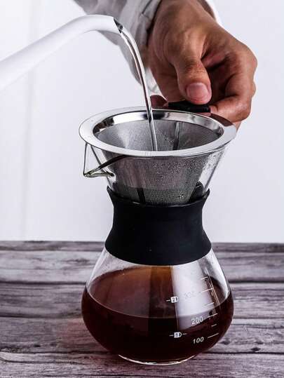 1PC Drip Coffee Pot With Reusable Stainless Steel Hand Pour Cup Coffee Filter Dropper, High Temperature Resistance And Easy Cleaning, Portable High Borosilicate Glass Transparent Coffee Pot, Coffee Pot Set With Measuring Scale, (200ml/400Ml) Manual Hand Pour Coffee Machine, Self-Service Restaurant Coffee Machine Pour Cup Coffee Pot, Calaf Pot Manual Drip Cup, Coffee Machine Drip Cup, Perfect For Home Brewing And Sharing, Ideal Holiday Gift Back To School