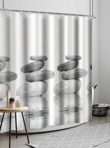 1pc Stone Watermark Pattern Printed Waterproof Bathroom Curtain With 12 Hooks, Stone Element Decor Shower Curtain, Modern Household Bathroom Decoration, Waterproof Polyester Fabric, Machine Washable, Suitable For Hotel Apartment Bathroom Decoration, Bathroom Accessories, Great Gift Idea, Size: 35inX70in, 47inX70in, 59inX70in, 70inX70in Summer Back To School