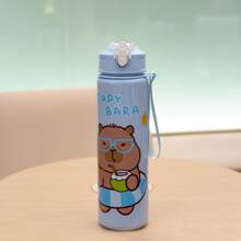 1pc 700ml/23.6oz Cute Cartoon Bear 3D Print Plastic Water Cup With Straw, Children Portable Mug With One-Click Flip Cover, Suitable For Outdoor Sports, Camping, Yoga, Picnics, School