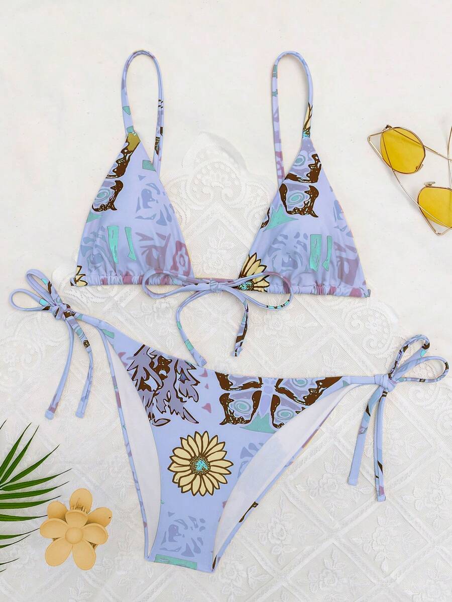 Multi-Color Butterfly Print 2pcs Bikini Set, For Summer Beach Vacation,Removable Swimwear Pads,Swimsuit,Summer Dresses For Women,Summer Clothes Women,Festival,Skirts,Ibiza Outfits,Swimwear Women,Bikini Set,Swimming Costume Women,Beach Wear Women,Holiday Co Ord,Beach Dress,Bikinis For Women Sets,Blue - Multicolor - View 1