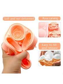 2 Pieces 4 Rose Ice Cube Mold, Multi-Purpose Chocolate, Jelly, Ice Cube Tray, RV Party Kitchen Refrigerator Supplies, Suitable For Bakery, Back To School Supplies, Summer Ice Bin & Tray, Kitchen Accessories