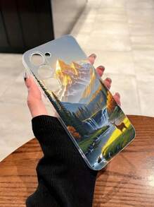 1 pieza Funda de teléfono talla grande gruesa a prueba de caídas con paisaje floral transparente e impresión de ciervo compatible con , Galaxy, Redmi