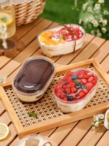 15pcs/Pack Oval Mousse Cake Cups With Transparent Lids, Suitable For Desserts, Tapioca Pearls, Fruits, Cookies, Candies, Pastries, Bakery, Food Packaging, Takeout (Stickers Not Included) - Multicolor - View 3