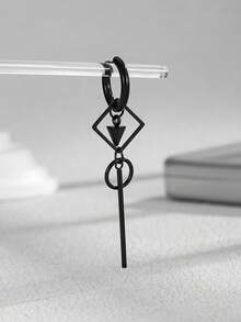 1pc Unique Geometric Design Drop Earring For Men - Black - View 2