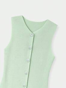 FOR BEAUTY Spring/Summer New Women's Pullover Dress, Minimalist Casual Vacation Style, Solid Color Cardigan Dress, Academic Graduation Dress, Essential For New Year - Mint Green - View 10