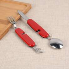Folding Camping Knife, Fork And Spoon, Stainless Steel, Portable, Detachable, Multi-Function Folding Knife