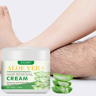 Xioimy 1.764oz Aloe Vera Painless Hair Removal Cream, Removes Hair Quickly And Thoroughly In 5 Minutes, Suitable For Underarms, Chest, Legs, Arms, And Body