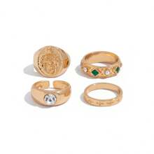 4-Piece Set Asymmetrical Diamond Decor Vintage Geometric Design Fashion Rings