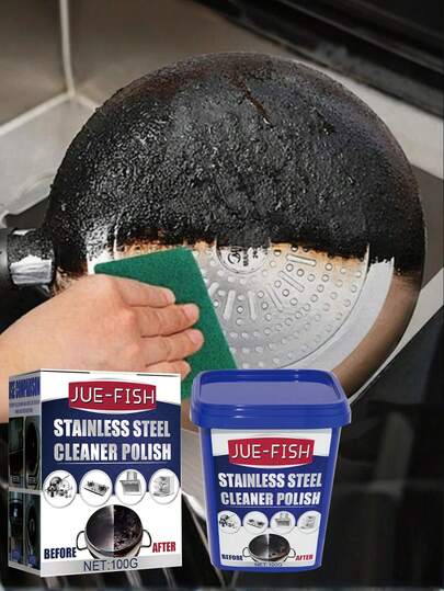 Pasta de limpeza para aço inoxidável 100g, pasta de limpeza mágica, removedor de ferrugem para cozinha. Remove gordura e manchas com eficácia, dissolve rapidamente resíduos de óleo no fundo das panelas, restaurando a limpeza dos utensílios de cozinha.