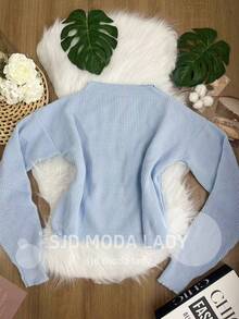 SJD MODA LADY Striped Sweater Knit Modal Off Shoulder Super Autumn Winter Korean Style Best Fabric - 淺藍色 - 查看 2