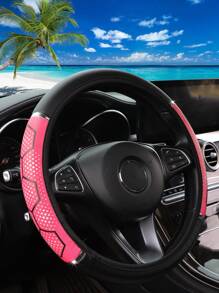 1 pieza Cubierta de volante de coche elegante de piel sintética con diseño de cuadros y detalles brillantes, apta para coches de 14,5 a 15 pulgadas