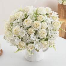 1/4 peças Buquê de Flores Artificiais Realistas, Buquês Reutilizáveis de Rosas Falsas, Crisântemos, Hortênsias com Hastes, Decoração de Mesa para Casa e Quarto, Arranjos Florais Artificiais Centrais, Decoração de Jardim e Quintal Externos, Decoração de Casamento, Aniversário, Chá de Panela - Sem Recipiente, Decoração de Outono