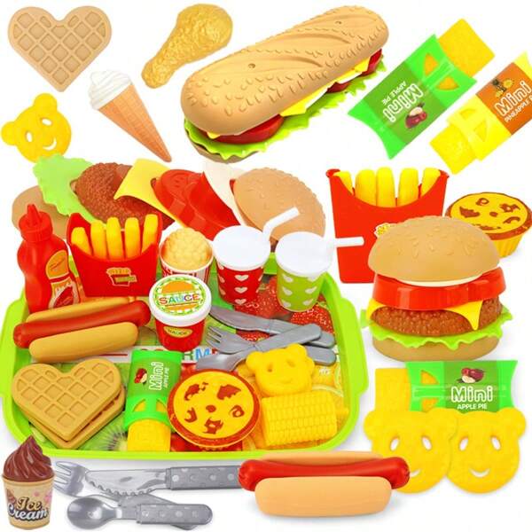 2025 Neu 16 Stücke/17 Stücke/18 Stücke/19 Stücke/22 Stücke/24 Stücke Kinderküchen Spielzeug Set, Kinder Rollenspiel Hamburger, Gemüse, Grill Set Spielzeug Geschenk (einige Teile werden zufällig versendet, farblich sortiert), Festgeschenk, Geburtstagsgeschenk, Präsent
