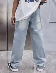 Calça Reta Larga para Meninos Adolescente Masculino Estilo de Rua Estilosa Premium Denim Infantil Juvenil 10 ao 16