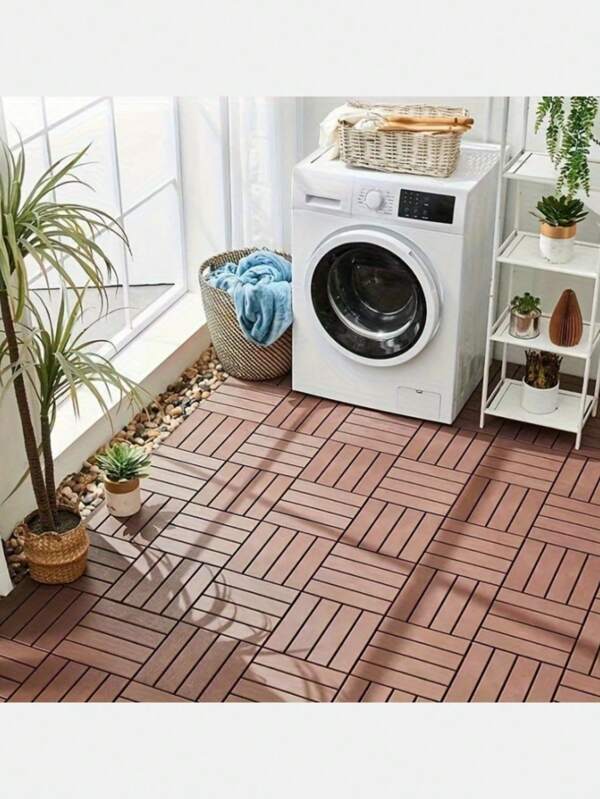 Einfach zu montierende Terrassenbodenplatten, Kunststoff Klickfliesen für Terrassen, Kunststoff PVC Bodenplatten, einfache DIY-Installation, wasserdicht, rutschfest, korrosionsbeständig, verschleißfest, selbstverlegen Bodenbelag, Garten-Steckfliesen für Balkone, Outdoor-Balkon-Holz-Kunststoff-Bodenbelag, geeignet für Terrasse, Outdoor-Balkon, Garten, Pool-Terrasse Dekoration, Outdoor-Allwetter-Verwendung.