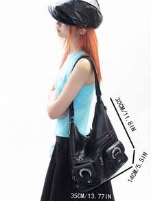 New Stylish Korean Version Multi-Function Personalized Versatile Backpack/Shoulder/Crossbody PU Leather Bag, Large Capacity For School, Shopping, Students - Black - View 3