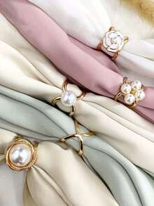 3件装优雅珍珠花卉围巾环夹山茶花围巾扣女式围巾环扣女式时尚金属披肩夹扣女士女孩装饰配饰 - 彩色 - 查看 2