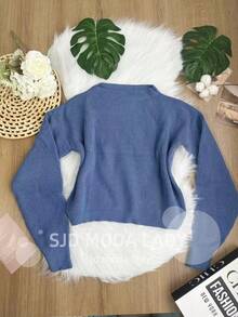 SJD MODA LADY Striped Sweater Knit Modal Off Shoulder Super Autumn Winter Korean Style Best Fabric - 藏蓝色 - 查看 2