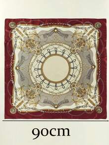 1pc Women Fashion Chain & Rope Print 90cm Square Scarf, Versatile Printed Bandana Shawl, Spring & Autumn - Burgundy - View 4