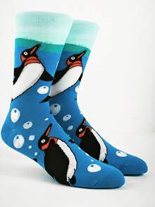 1 Pair Unisex Penguin Mid-Calf Socks, Fashionable & Versatile Outdoor Sports Socks, Vibrant Colors, Suitable For All Seasons