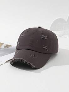 1pc Washed Distressed Casual Baseball Cap, Suitable For Everyday Wear And Travel - Dark Grey - View 5