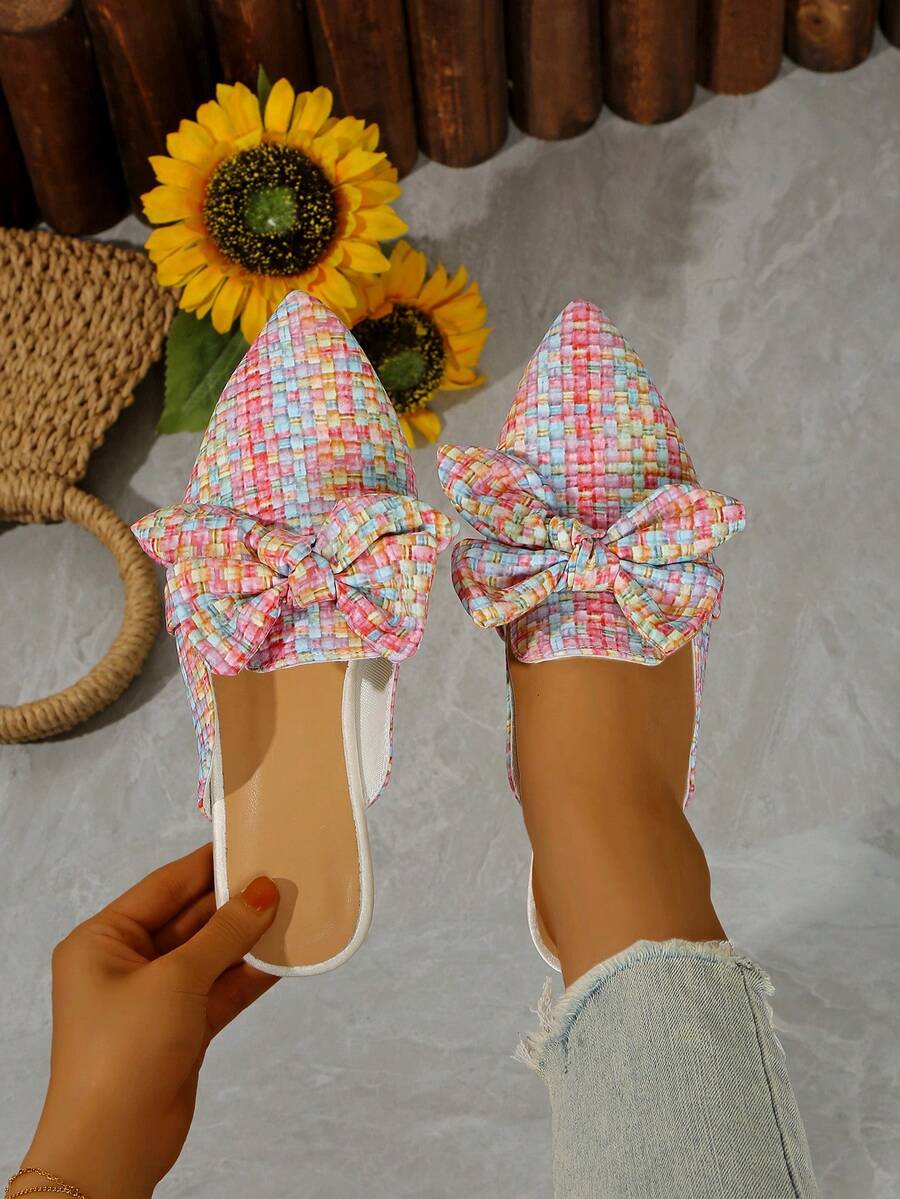 优雅蝴蝶结细节平底鞋，适合办公室、家居、所有季节