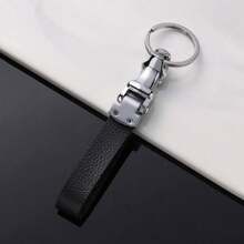 1pc Customized Men's Premium Leather Faux Leopard Head Car Key Chain - Sports Iron Alloy Belt Buckle