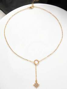 1pc Women Simple Zinc Alloy Circle Octagonal Star Beach Style Necklace, Gift Idea - Yellow Gold - View 4