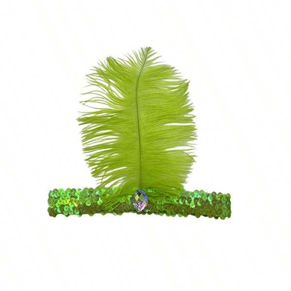 Faux Ostrich Feather Headdress With Sequins, Elastic Band, Colorful Rhinestones, Party Supplies, Headdress