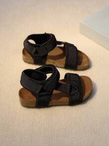 2026夏季新款童鞋，男童休闲百搭沙滩凉鞋，女童编织带时尚简约露趾凉鞋 - 黑色 - 查看 7