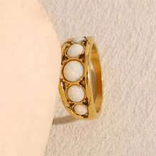VKHK 1 pieza Anillo sencillo de acero inoxidable chapado en oro de 18k con decoración de ópalo blanco, adecuado para uso diario y bodas de la mujer, regalo