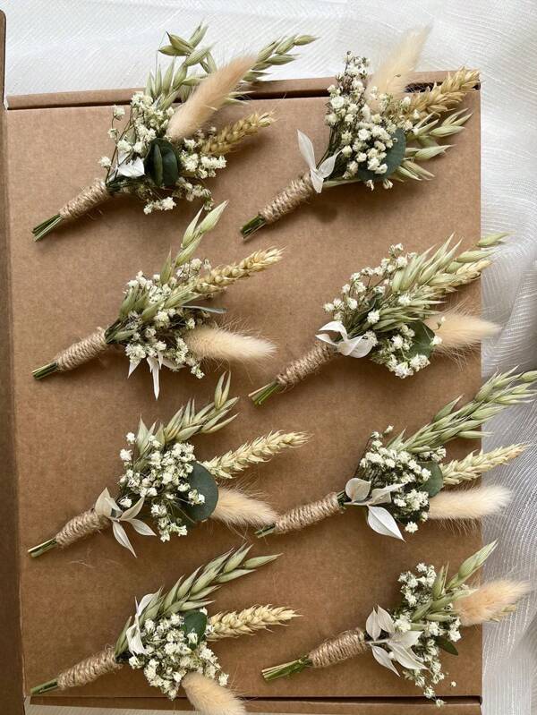 Ramo de flores secas en miniatura, de 1 a 12 piezas por set, adecuado para bodas estilo bohemio, centro de mesa, decoración, pequeñas cañas secas, manualidades con flores secas, caja de regalo para damas de honor, decoración de tartas de cumpleaños, jarrones, decoración otoñal