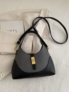 Colorblock Design Dumpling Bag, Multi-Functional Commuter Portable Shoulder Crossbody Bag, Handbag Suitable For Daily Commute, Casual Dates, Shopping And Other Occasions - Grey - View 5