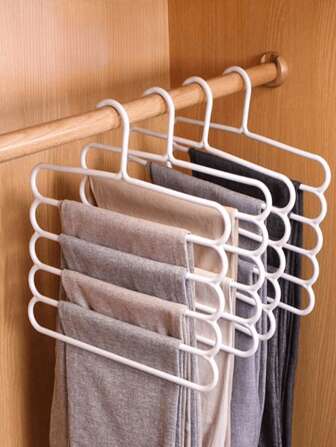 1pc 5-Tier Space Saving Pants Rack, Multipurpose Wardrobe Storage Organizer, Plastic Pant Hanger, For Pants, Jeans, Skirts, Scarves, Bedroom Closet And Balcony Drying, Home Decor Accessories, Suitable For Pants, Skirts, Scarves, Home Storage, Home Decor, Father's Day Gift, Back To School Dorm Necessity, Apartment, Home Essential (Random Style)