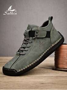 Salkin 男士简约时尚高帮休闲鞋适合男士户外行走驾车复古靴子男士办公日常鞋透气轻便耐磨防滑四季款大码男皮鞋45 46 47 48