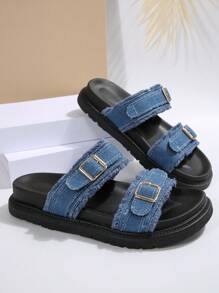 Women's Simple Slide Sandals, Beach Resort Casual Open Toe Thick Bottom Shoes, Comfortable Slip On Flat Fashion Sandals