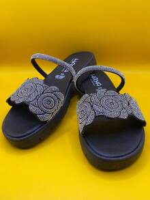 sandalia  Playa  Tropical  Floral  sol  Brillo  Dulce  De moda  Ópalo Sintético  Diamante de imitación    mujer  Playa  Fiesta  Casa  Exterior  verano - Negro - Ver 1