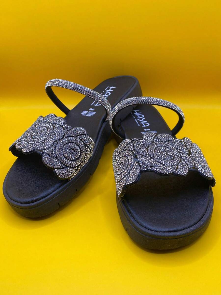 sandalia Playa Tropical Floral sol Brillo Dulce De moda Ópalo Sintético Diamante de imitación mujer Playa Fiesta Casa Exterior verano - Negro - Ver 1