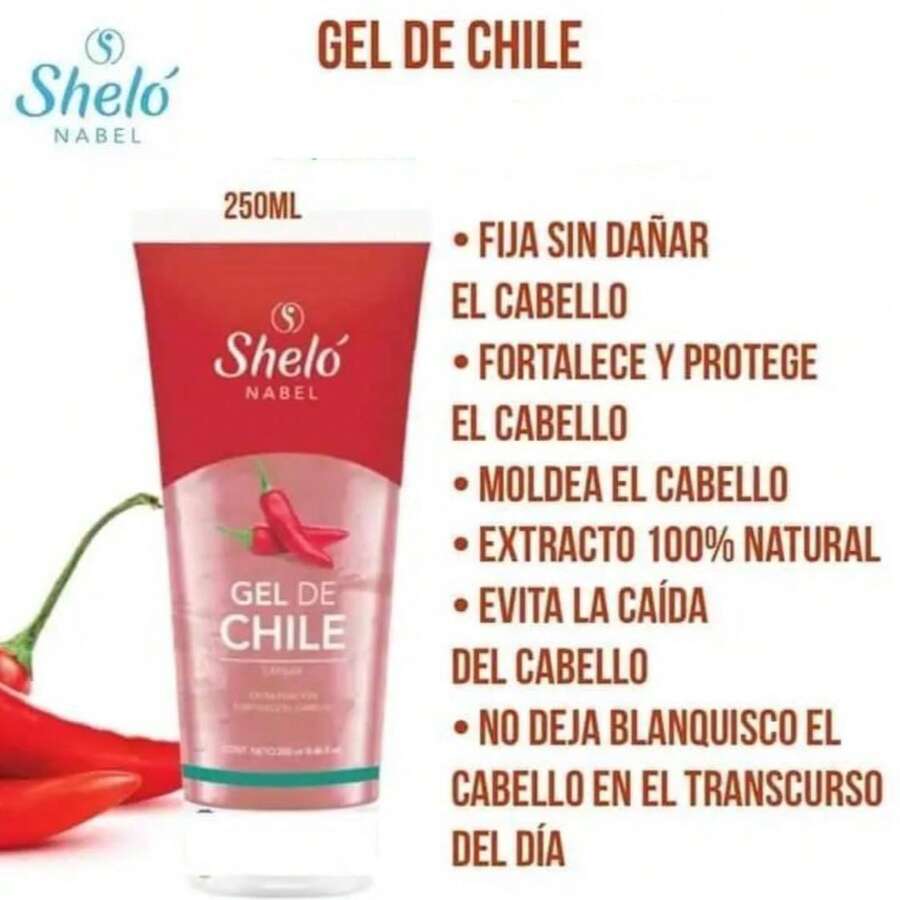 Gel de Chile para peinar Shelo gel capilar fijador con extracto natural definición peinado resistencia brillo cuidado cabello formula tradicional estilismo diario sin residuos - Rojo - Ver 1