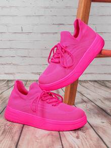 Versatile Fuchsia Athletic Shoes, Unisex Casual Lightweight Slip-On Walking Sneakers For Commute, Travel, Party - Rose Red - View 3