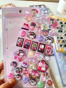 Japanese Cartoon Food Embossed Fun Stickers, Children Decoration Crystal Diamond 3D Stickers