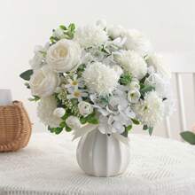 3 Buquês Artificial de Peônia, Hortênsia e Crisântemo, Flores Artificiais de Toque Real, Buquê de Mão para Noivas, Decoração para Casa e Escritório, Arranjos Florais Artificiais Centrais, Decoração de Jardim Externo, Casamento, Aniversário, Chá de Panela