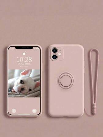 1pc Liquid Silicone Ring Grip Holder With Silicone Strap Phone Case, Lined With Velvet Compatible With Apple 16, 16 PM And A14, A54, S24