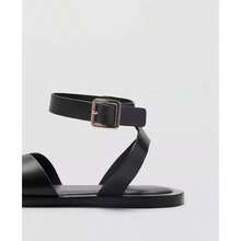 Mango Women's Buckle Strap Leather Sandals |  | Women Flat Sandals - Black - View 4