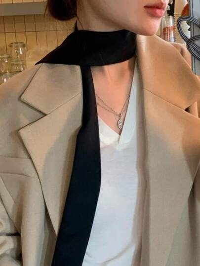 1条休闲纯色优雅围巾，新款春秋时尚头巾，女士多功能腰带、头带、连衣裙头巾